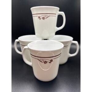 Vintage Corelle Brown Melody Flower Coffee Mug Set of Four Made in the USA